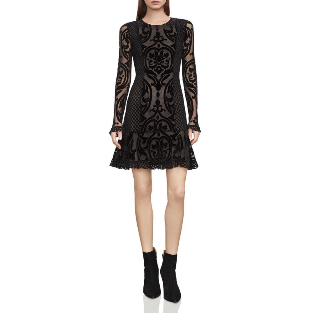 BCBGMAXAZRIA Black Guinevere Velvet Burnout Dress (Sz S)